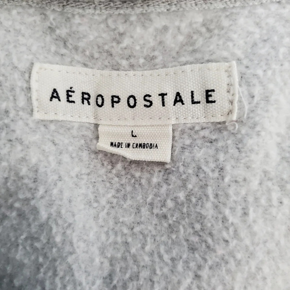 Aeropostale Large Pullover Hoodie Sweatshirt Gray with Blue Floral “AERO” Logo - Picture 4 of 7